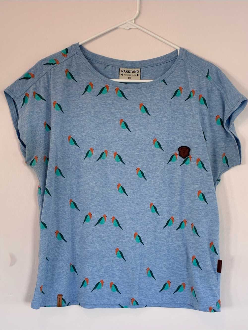 Naketano Women’s XL Blue T-Shirt with Parrot Print
